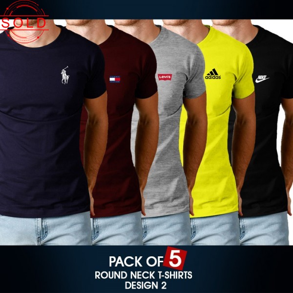 Pack of 5 Round Neck T-shirts Design 2